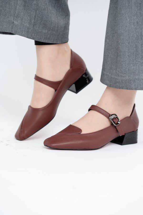 Pantofi Casual Damă cu Toc Jos din Piele Ecologică culoare Bordo BS504D2410009 119