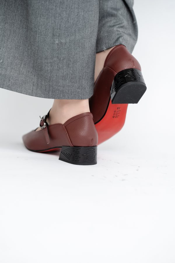 Pantofi Casual Damă cu Toc Jos din Piele Ecologică culoare Bordo BS504D2410009 125