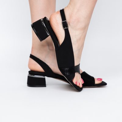 Sandale casual cu toc mic piele ecologică Negru satinat (BS104SN2403913)