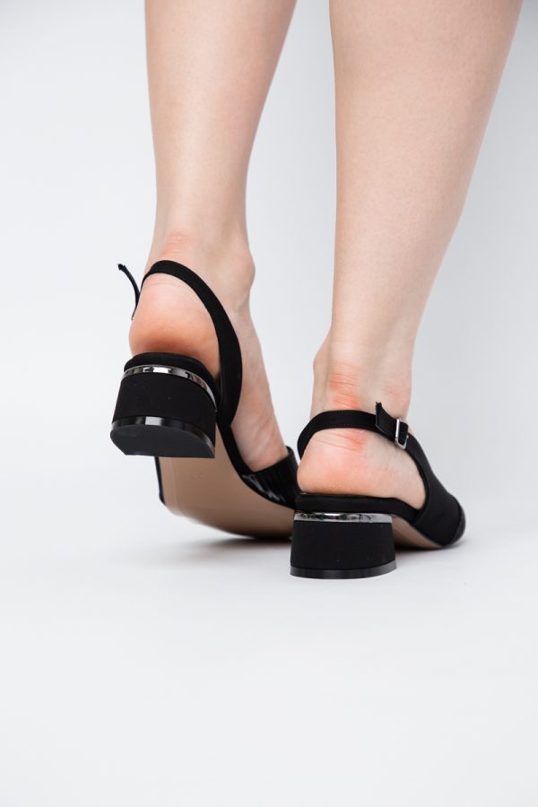 Sandale casual cu toc mic piele ecologică Negru satinat (BS104SN2403913) 123
