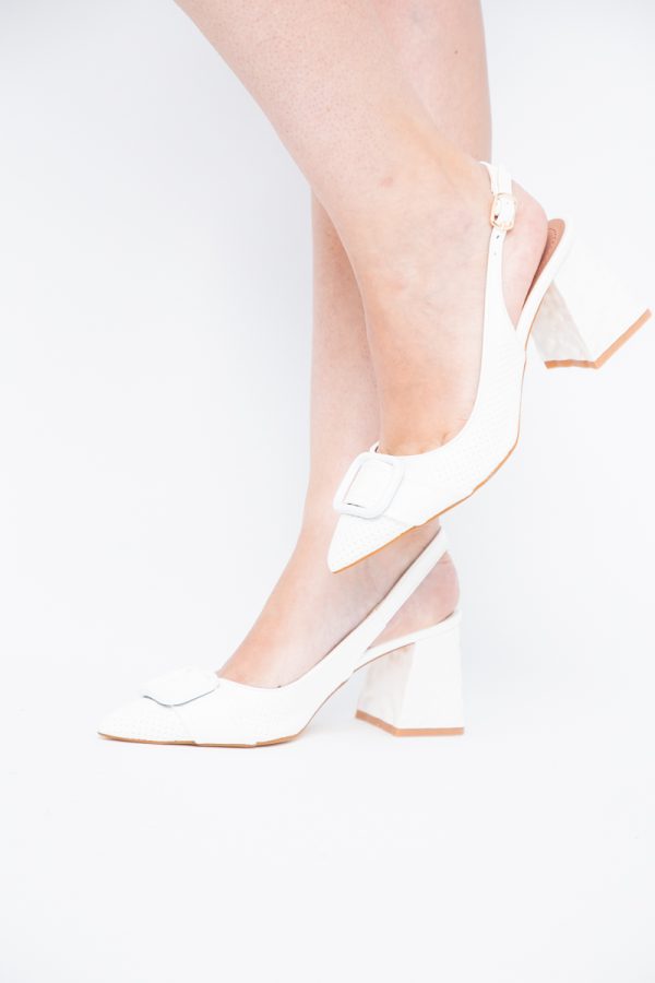 Pantofi Dama decupați cu Toc Piele Ecologica cu perforații alb mat (BS767AY2404028) 121