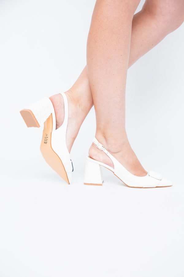 Pantofi Dama decupați cu Toc Piele Ecologica cu perforații alb mat (BS767AY2404028) 119