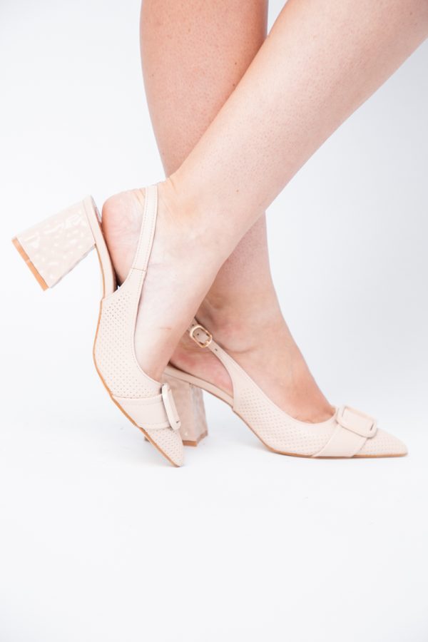 Pantofi Dama decupați cu Toc Piele Ecologica cu perforații bej mat (BS767AY2404029) 123