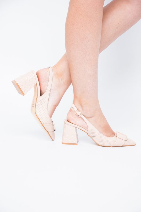 Pantofi Dama decupați cu Toc Piele Ecologica cu perforații bej mat (BS767AY2404029) 119