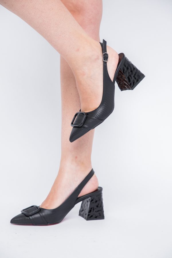 Pantofi Dama decupați cu Toc Piele Ecologica cu perforații negru mat (BS767AY2404030) 121