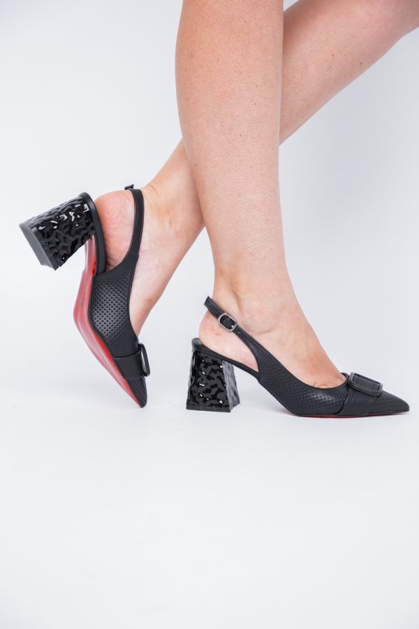 Pantofi Dama decupați cu Toc Piele Ecologica cu perforații negru mat (BS767AY2404030) 119