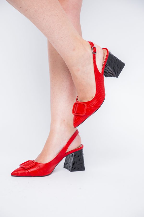 Pantofi Dama decupați cu Toc Piele Ecologica cu perforații roșu mat (BS767AY2404159) 121