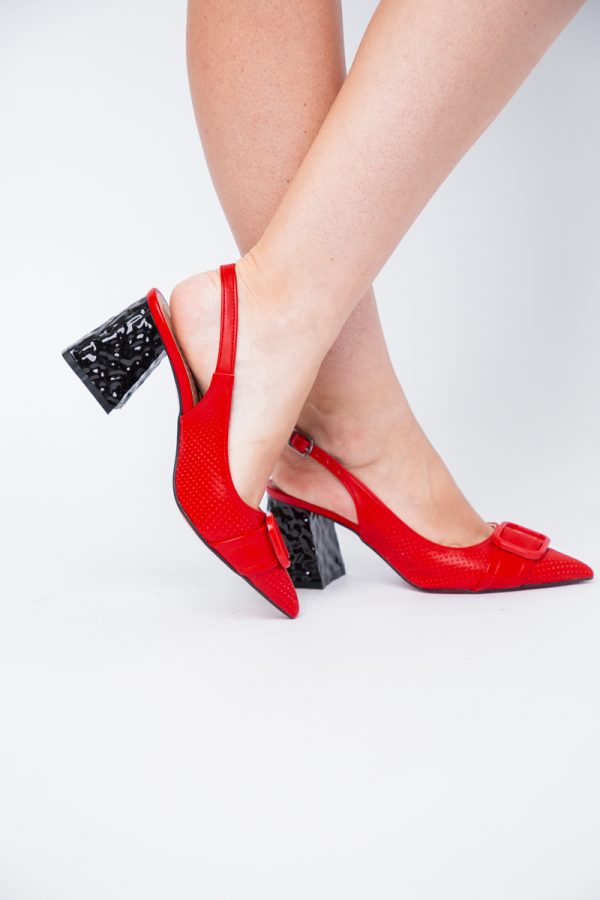 Pantofi Dama decupați cu Toc Piele Ecologica cu perforații roșu mat (BS767AY2404159) 123