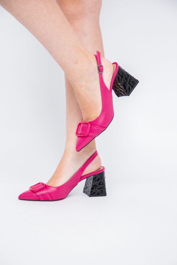 Pantofi Dama decupați cu Toc Piele Ecologica cu perforații Fuchsia (BS767AY2404160) 121