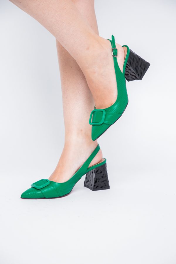 Pantofi Dama decupați cu Toc Piele Ecologica cu perforații Verde (BS767AY2404162) 121