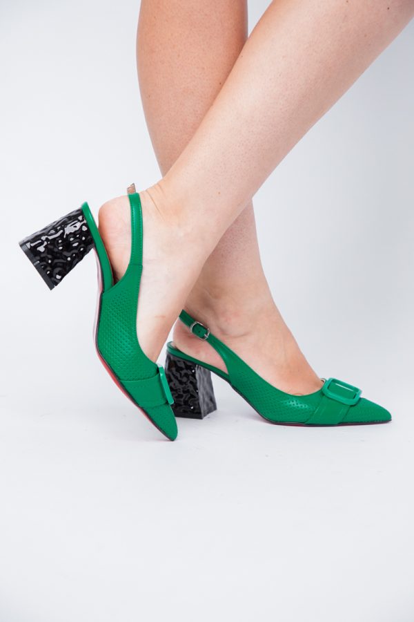 Pantofi Dama decupați cu Toc Piele Ecologica cu perforații Verde (BS767AY2404162) 123
