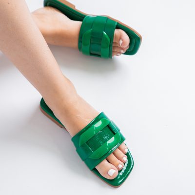 Saboti Dama Piele Ecologica cu ornamente Verde lucios BS208TR2403882