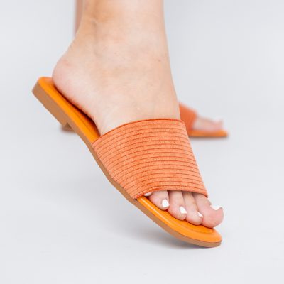 Saboți fără Toc din Piele Eco cu aspect catifea portocaliu (BS615TR2404046)
