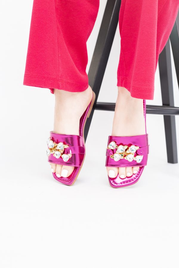 Saboți fără Toc cu pietricele din Piele Ecologica Fuchsia Metalic (BS608TR2404107) 121
