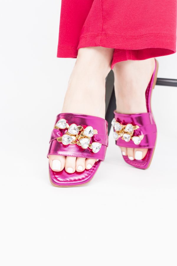 Saboți fără Toc cu pietricele din Piele Ecologica Fuchsia Metalic (BS608TR2404107) 123