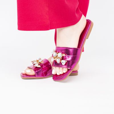 Saboți fără Toc cu pietricele din Piele Ecologica Fuchsia Metalic (BS608TR2404107)
