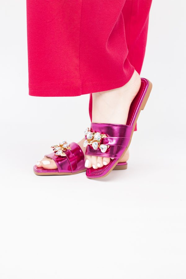 Saboți fără Toc cu pietricele din Piele Ecologica Fuchsia Metalic (BS608TR2404107) 119