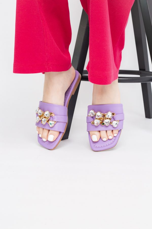 Saboți fără Toc cu pietricele din Piele Ecologica Violet (BS608TR2404054) 123