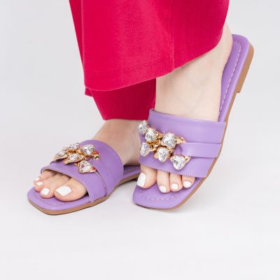 Saboți fără Toc cu pietricele din Piele Ecologica Violet (BS608TR2404054)