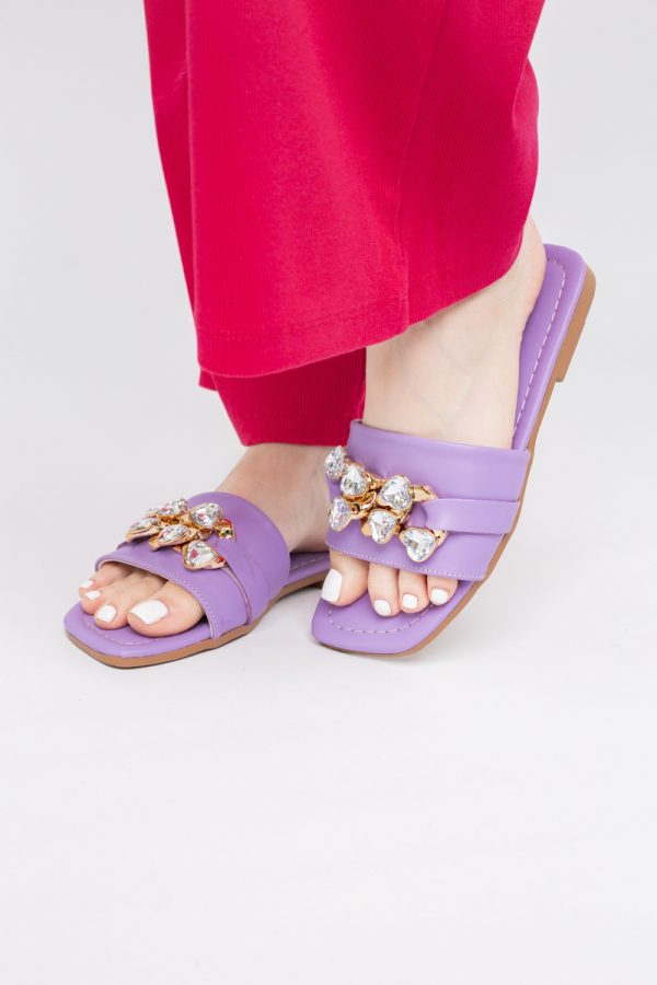 Saboți fără Toc cu pietricele din Piele Ecologica Violet (BS608TR2404054) 119