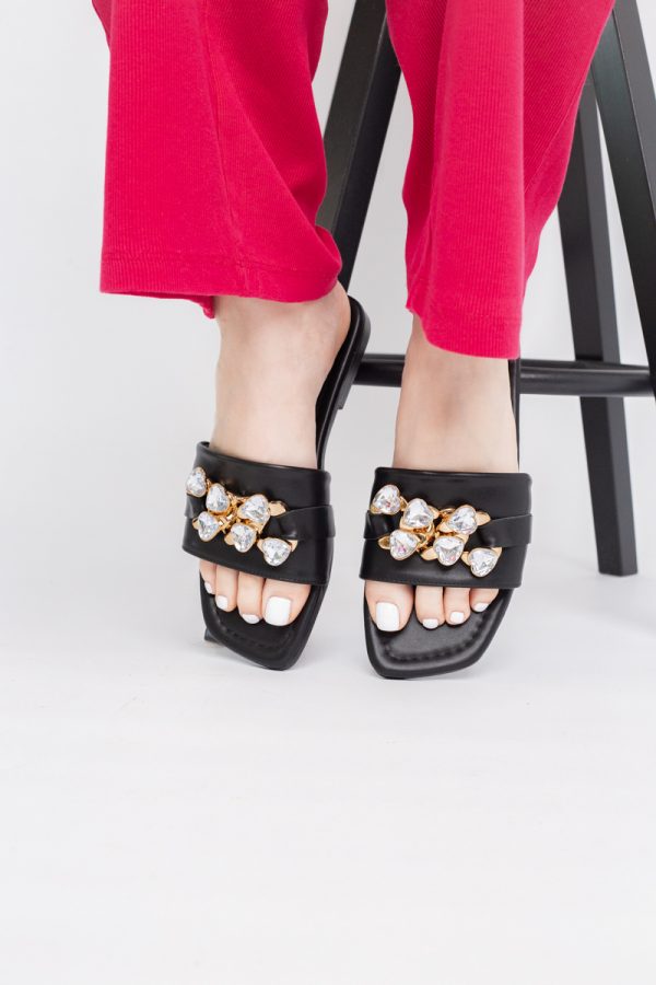 Saboți fără Toc cu pietricele din Piele Ecologica Negru Mat (BS608TR2403896) 123