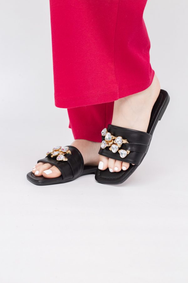 Saboți fără Toc cu pietricele din Piele Ecologica Negru Mat (BS608TR2403896) 119