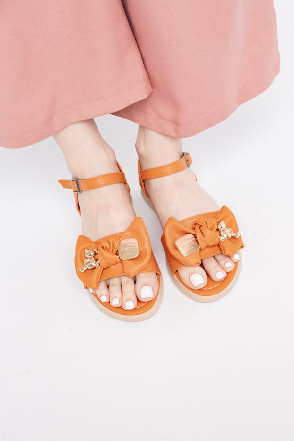Sandale pentru femei cu fundiță din piele ecologică, culoarea portocaliu (BS410SN2404190) 119