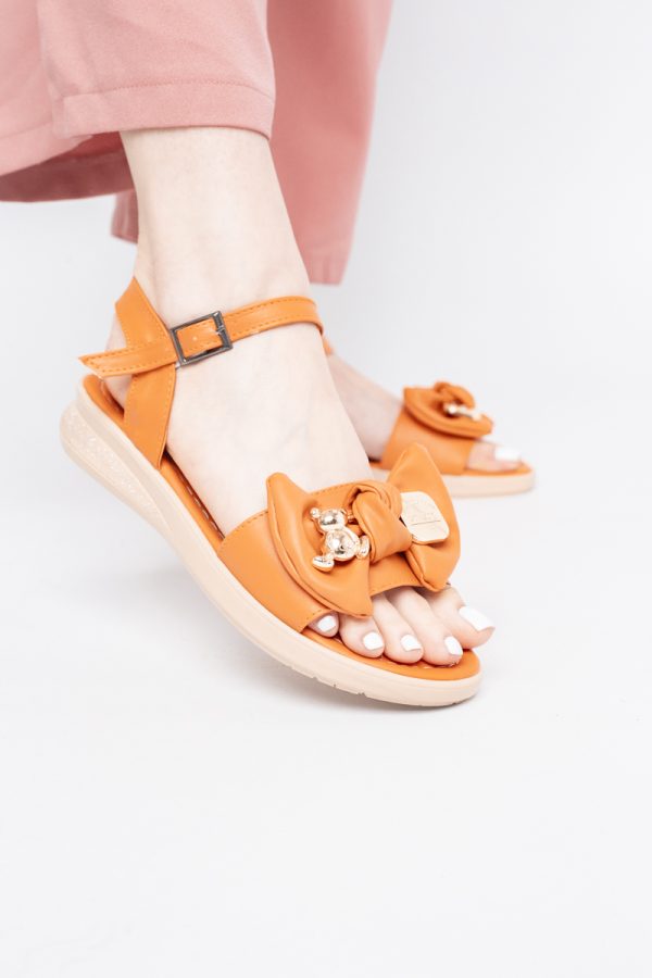 Sandale pentru femei cu fundiță din piele ecologică, culoarea portocaliu (BS410SN2404190) 121