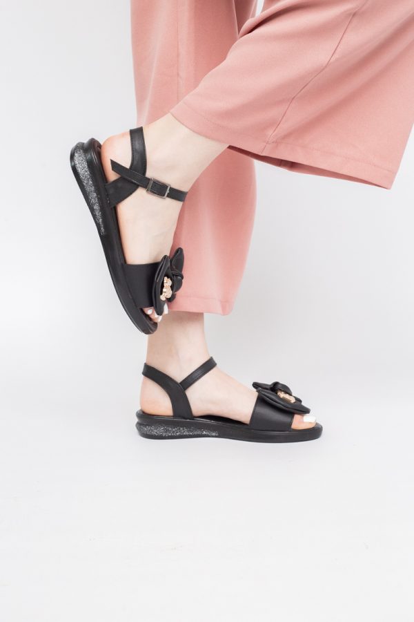 Sandale pentru femei cu fundiță din piele ecologică, culoarea negru (BS410SN2404188) 125