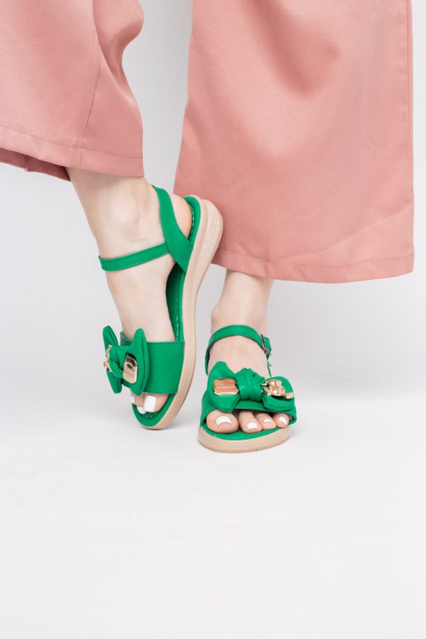 Sandale pentru femei cu fundiță din piele ecologică, culoarea verde (BS410SN2404189) 123