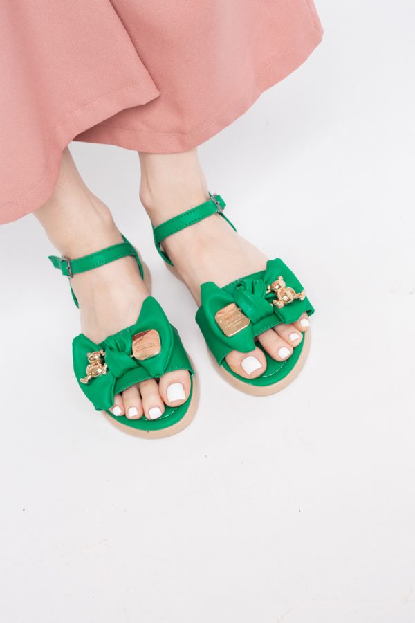 Sandale pentru femei cu fundiță din piele ecologică, culoarea verde (BS410SN2404189) 119