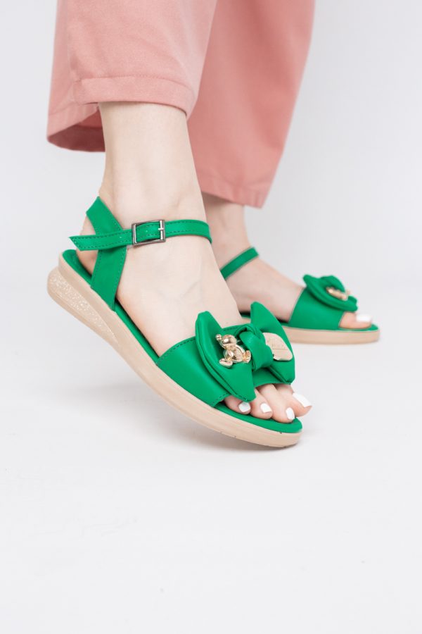 Sandale pentru femei cu fundiță din piele ecologică, culoarea verde (BS410SN2404189) 121