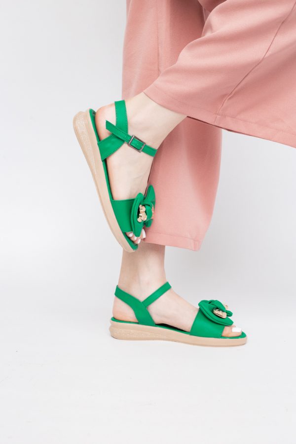 Sandale pentru femei cu fundiță din piele ecologică, culoarea verde (BS410SN2404189) 125