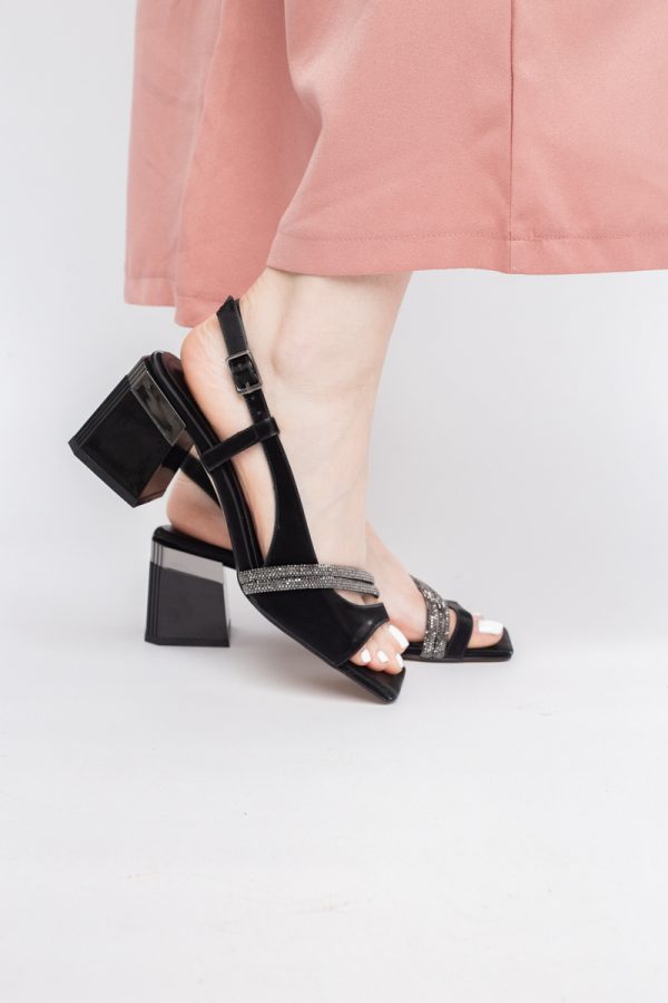 Sandale Damă cu Toc Vârf Drept Piele Ecologică Negru efect vid (BS405SN2404127) 121
