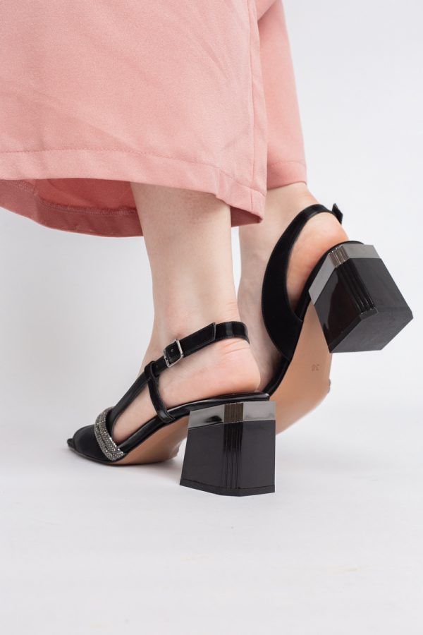 Sandale Damă cu Toc Vârf Drept Piele Ecologică Negru efect vid (BS405SN2404127) 123