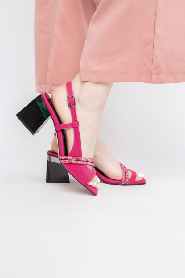 Sandale Damă cu Toc Vârf Drept Piele Ecologică fuchsia efect vid (BS405SN2404124) 121