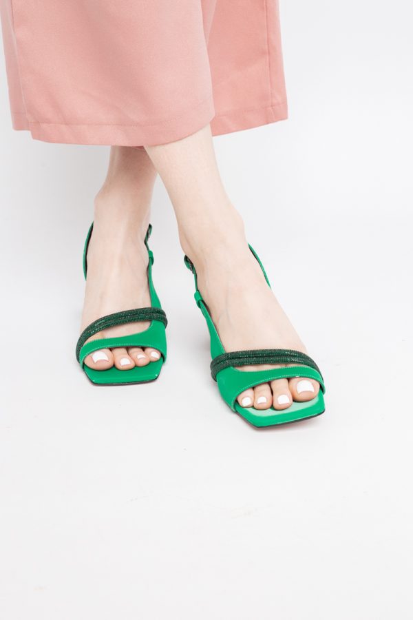Sandale Damă cu Toc Vârf Drept Piele Ecologică verde efect vid (BS405SN2404125) 119