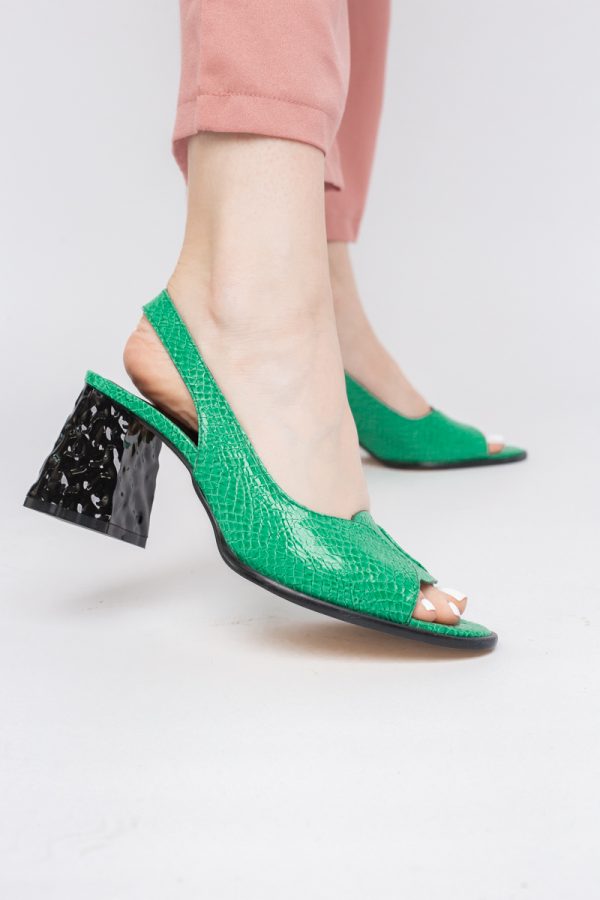 Sandale cu Toc gros Varf Rotund piele ecologică txturată culoare Verde (BS671SN2404155) 119