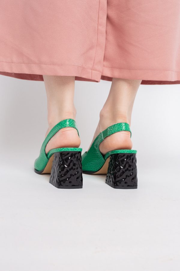 Sandale cu Toc gros Varf Rotund piele ecologică txturată culoare Verde (BS671SN2404155) 123