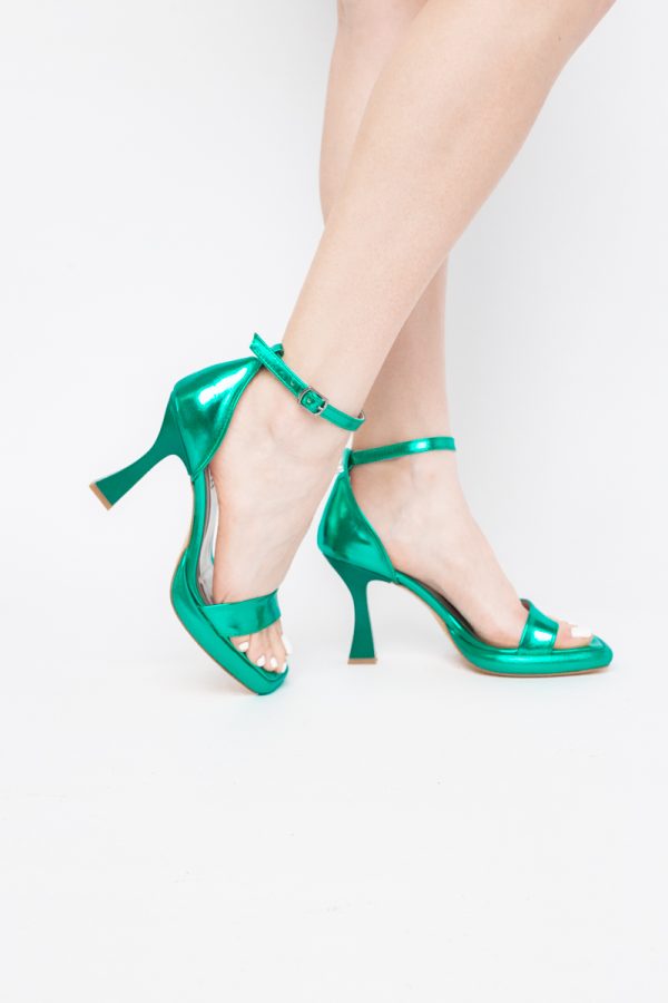 Sandale elegante pentru femei cu toc subțire din piele ecologică de culoare verde (BS001HSN2404175) 123