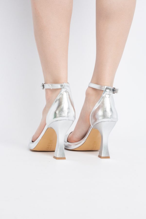 Sandale elegante pentru femei cu toc subțire din piele ecologică de culoare argintiu (BS001HSN2404178) 125