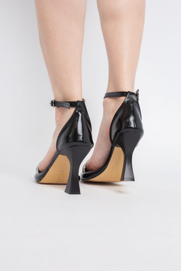 Sandale elegante pentru femei cu toc subțire din piele ecologică de culoare negru (BS013HSN2404180) 125