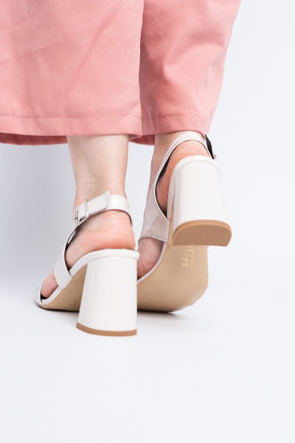 Sandale damă cu toc gros varf drept din piele ecologică bej BS301SN2404038 123