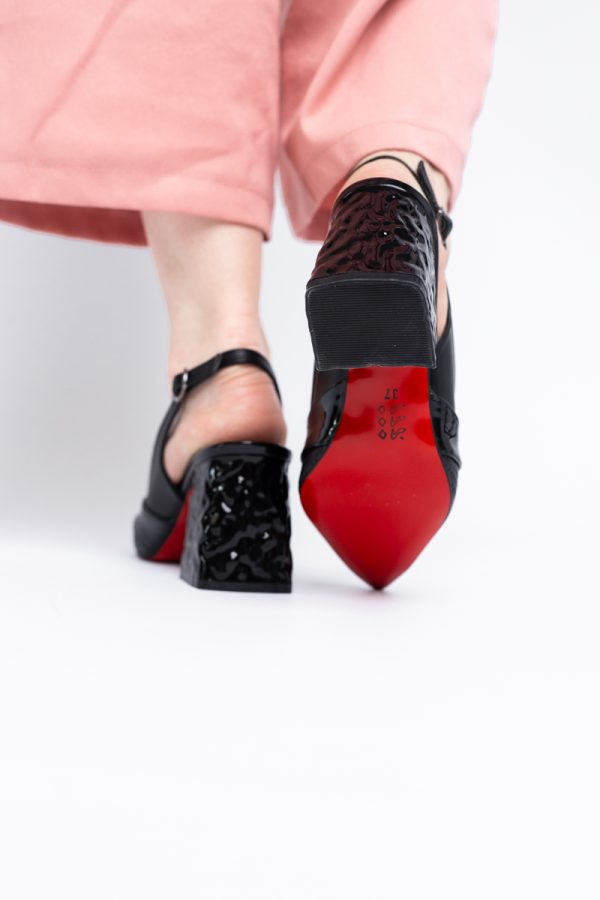 Pantofi Dama decupați cu Toc Piele Ecologica cu perforații negru mat BS771AY2404084 123