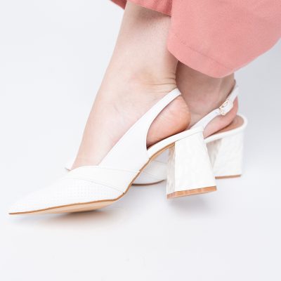 Pantofi Dama decupați cu Toc Piele Ecologica cu perforații alb BS771AY2404170