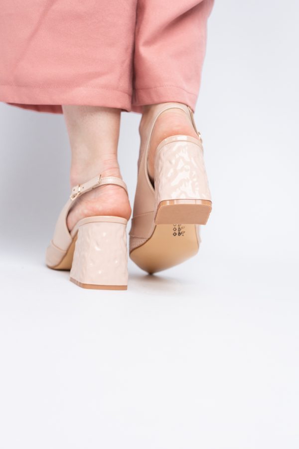 Pantofi Dama decupați cu Toc Piele Ecologica cu perforații bej mat BS771AY2404085 123