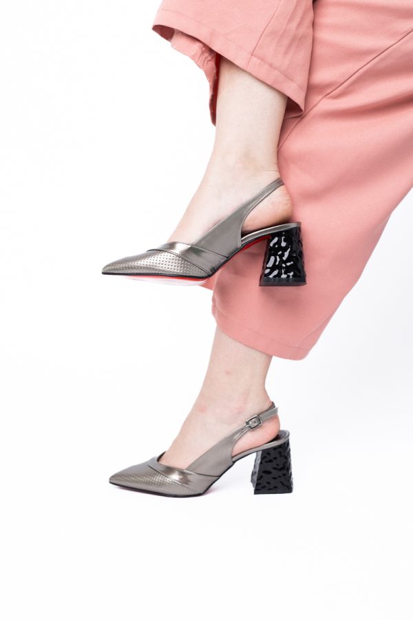 Pantofi Dama decupați cu Toc Piele Ecologica cu perforații platina BS771AY2404241 121