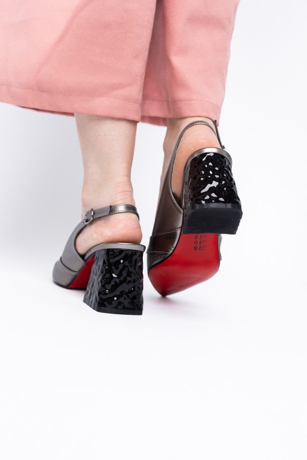 Pantofi Dama decupați cu Toc Piele Ecologica cu perforații platina BS771AY2404241 123