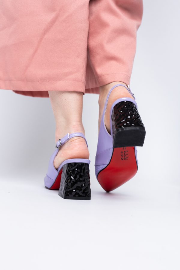 Pantofi Dama decupați cu Toc Piele Ecologica cu perforații violet mat BS771AY2404240 123
