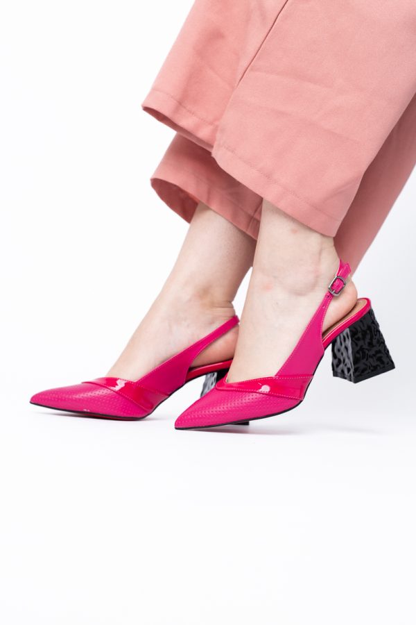 Pantofi Dama decupați cu Toc Piele Ecologica cu perforații fuchsia mat BS771AY2404239 119